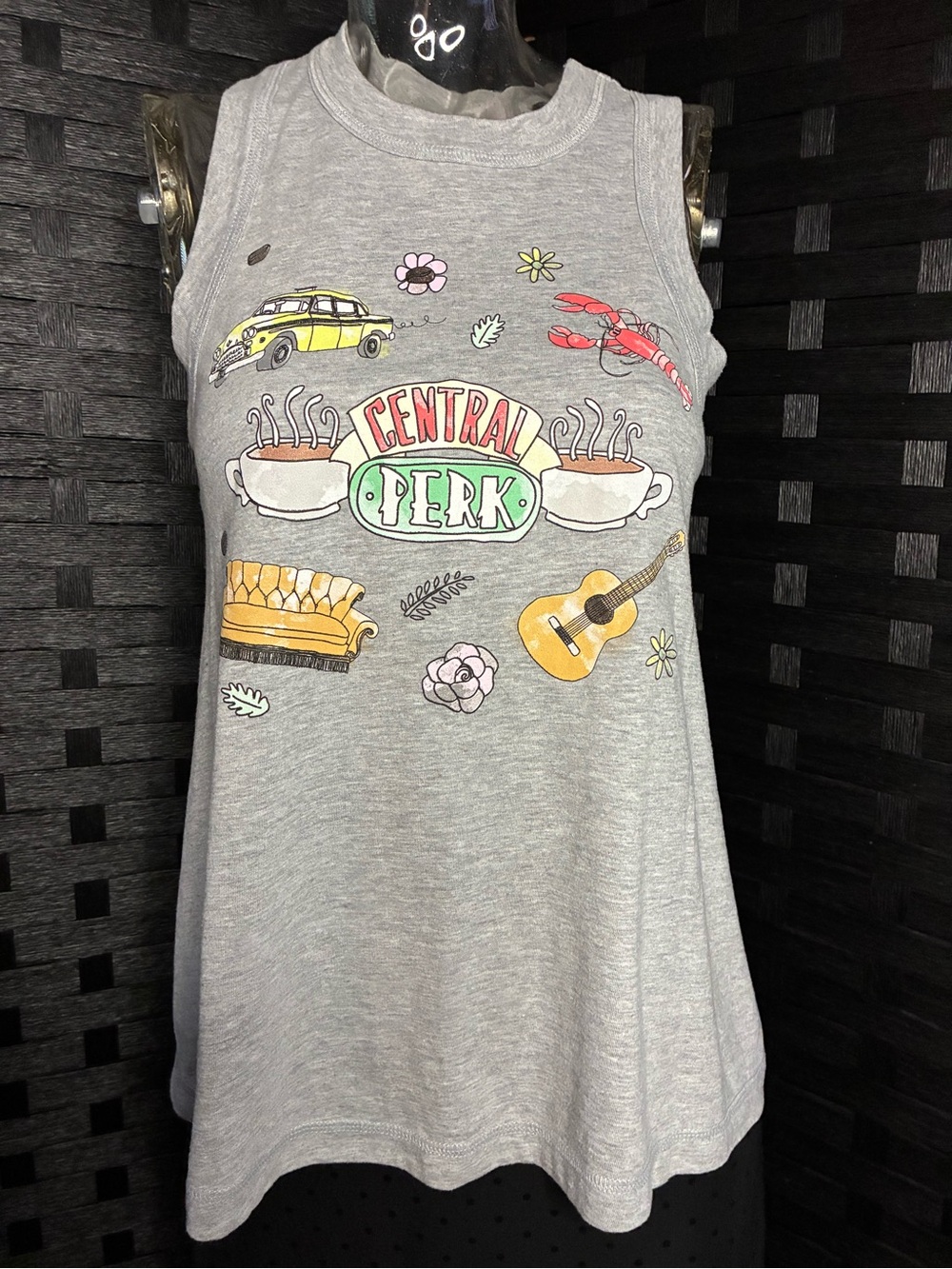 FRIENDS Central Perk Graphic Tank Top - Gray with Yellow & Pink Accents